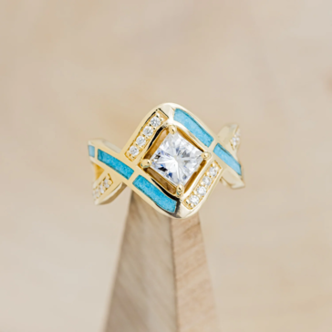 Raya Ring Guard - Turquoise Ring Guard with Diamond Accents 14K White Gold